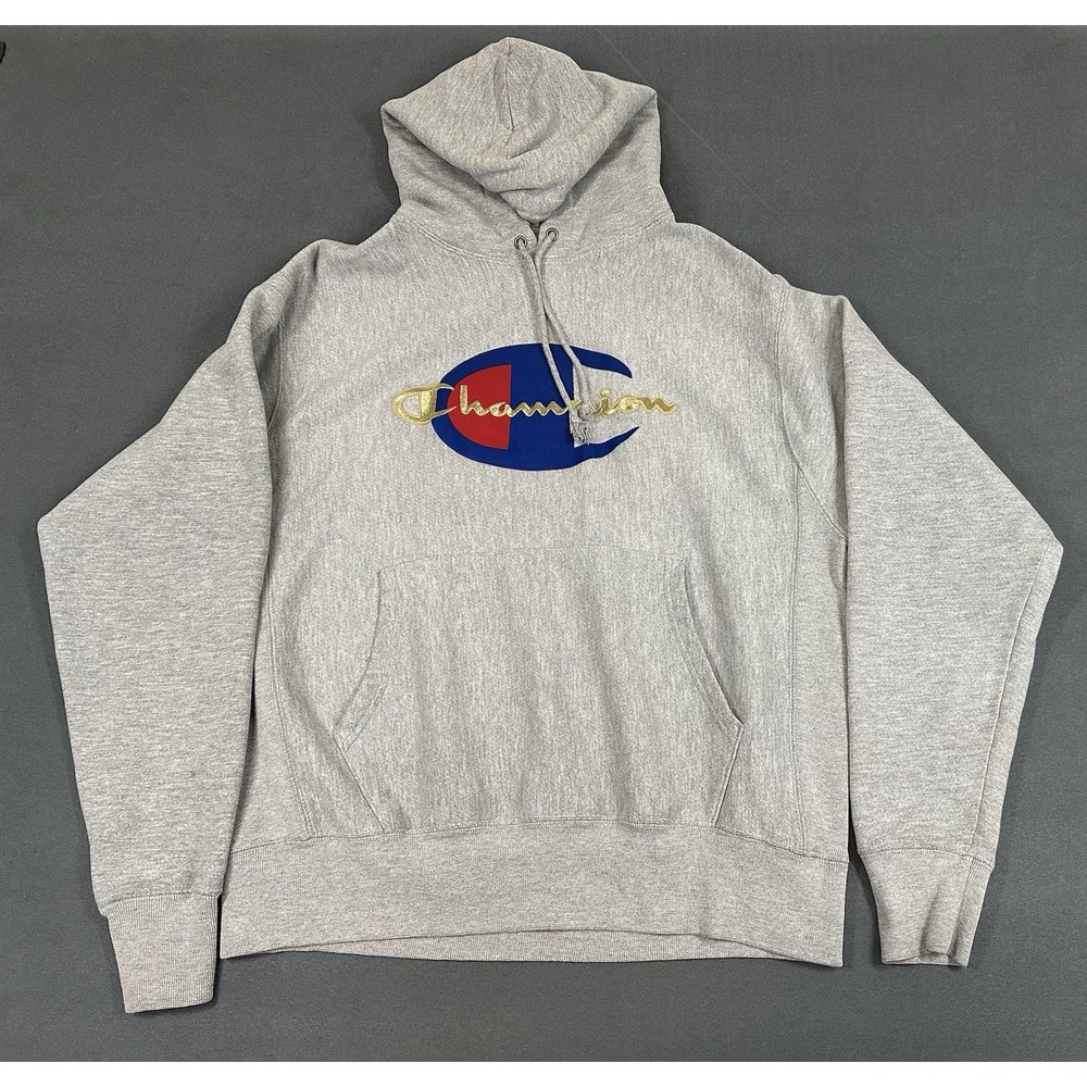 Champion Reverse Weave Hoodie Mens Size Medium Gold Logo
